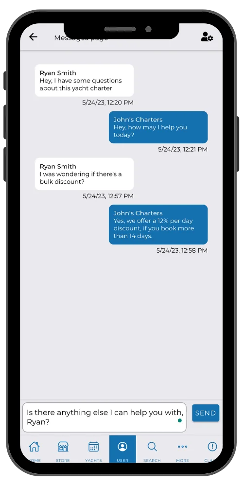 mockup of in-app chat for marketplace